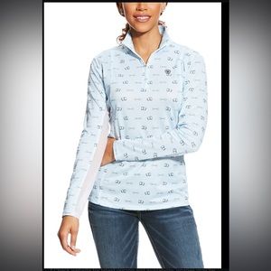 Ariat Sunstopper 1/4 Zip Bit Stripe In Light Blue - SizeM